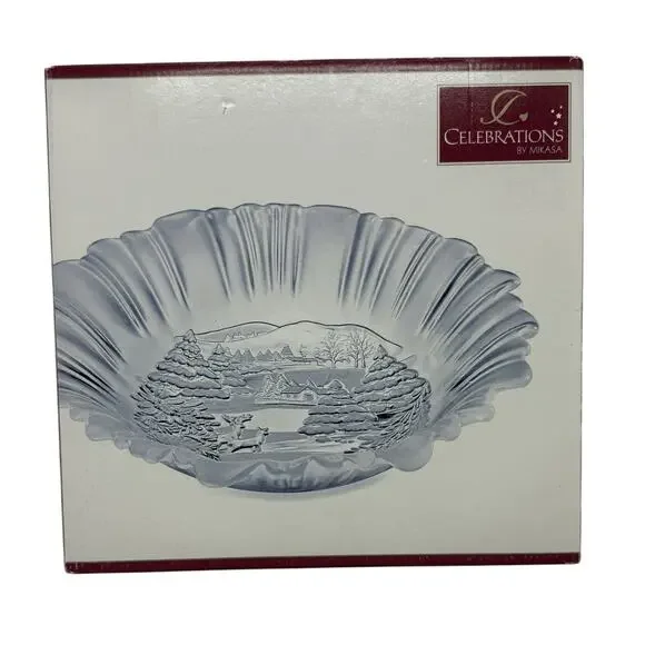 MIKASA 10.5” Frosted Glass Bowl Celebrations Winter Dreams Collection NIB - Picture 2 of 15
